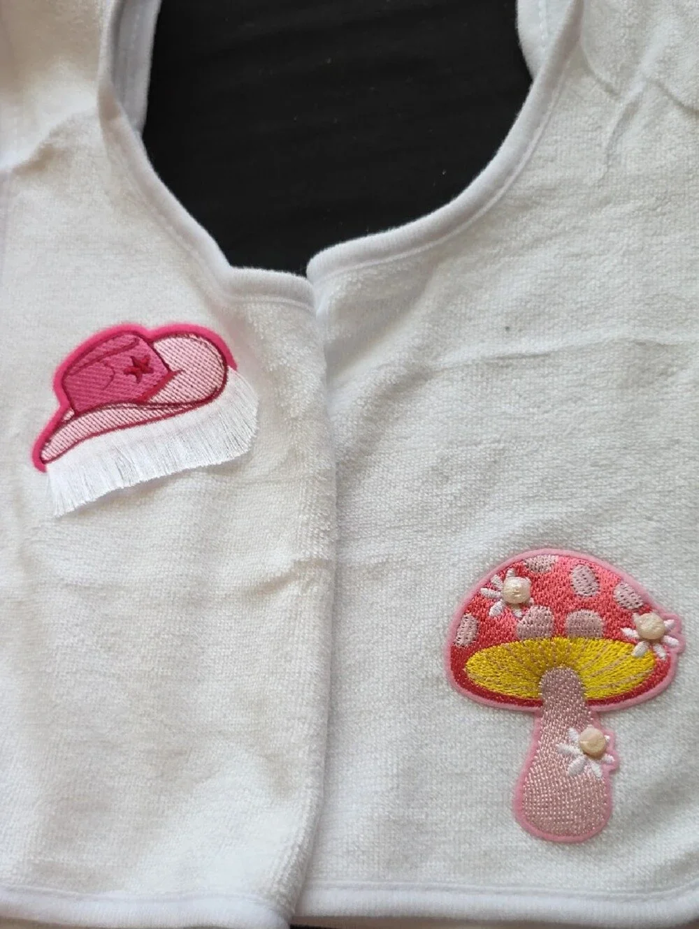 White Baby Bib with Pink & Yellow Mushroom Appliqué 2 Pack